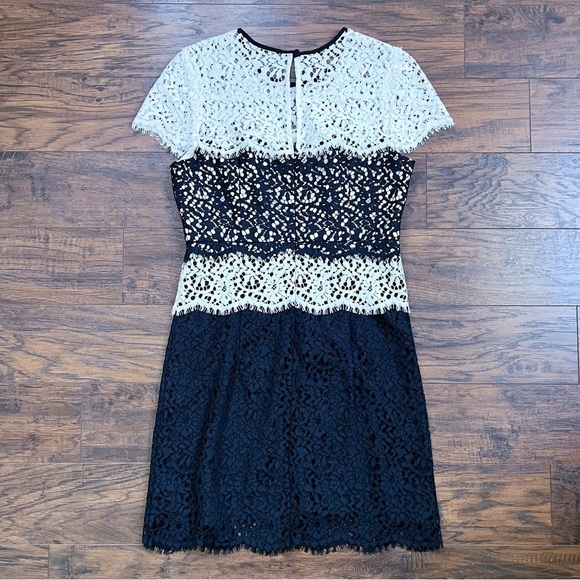 MILLY • Gabrielle Dress color block lace two tone sheath black white cocktail - Picture 12 of 14